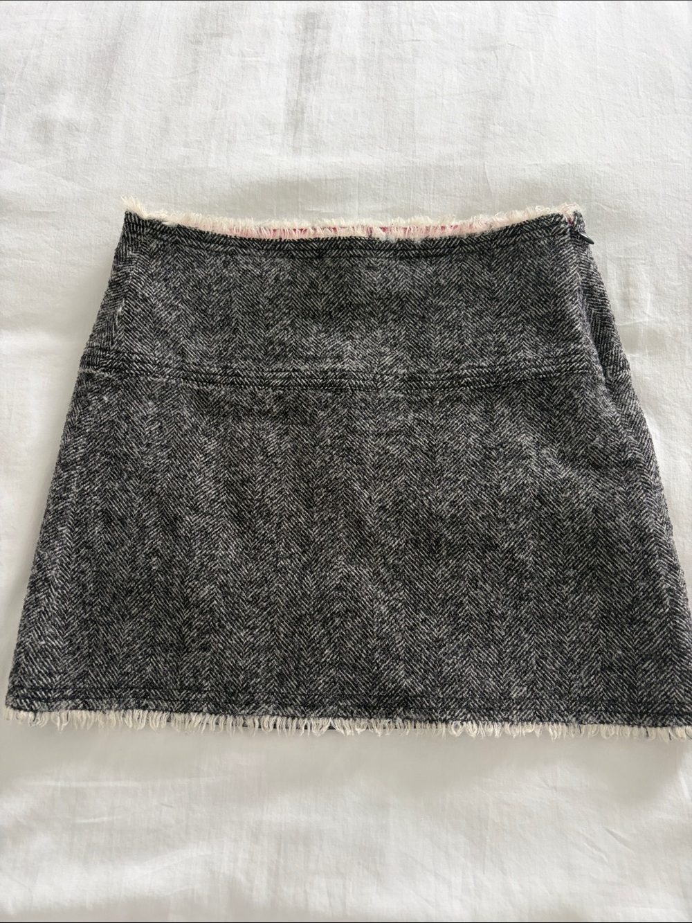 J. Crew Black & White Herringbone Frayed Hem Mini Skirt